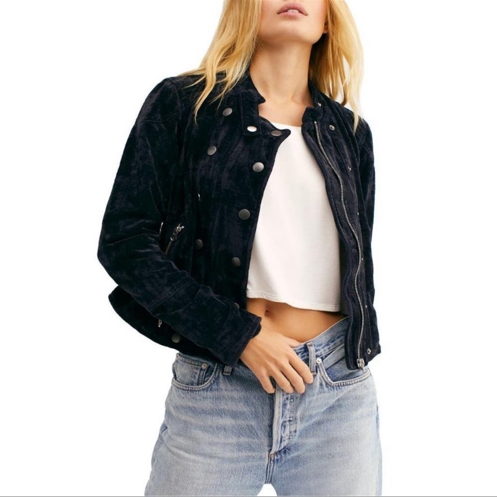 Free People Dusk Till Dawn Velvet Motorcycle Jacket